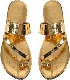 GORGLITTER Women's Strappy Thong Flat Sandals Toe Ring Metallic Slip On Slide Sandal
