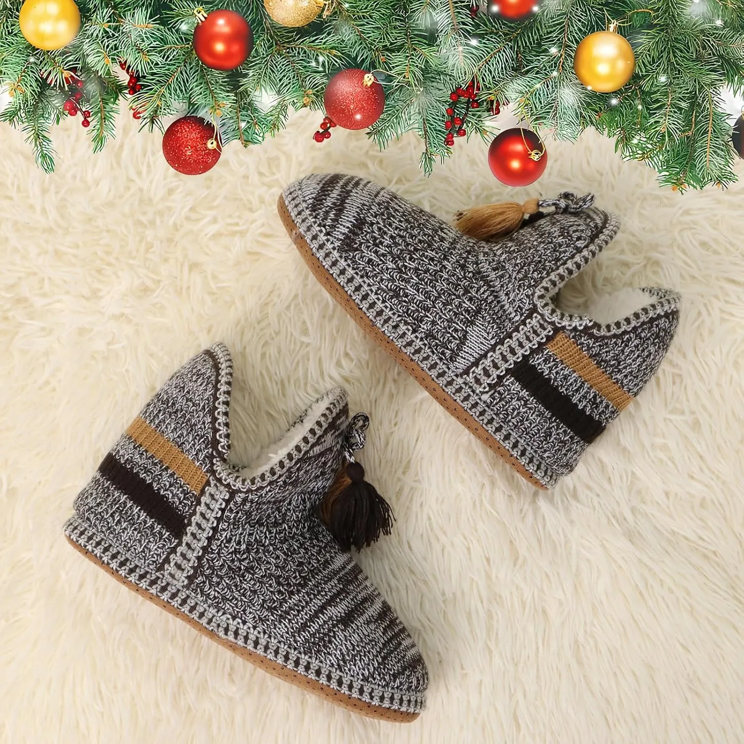 GPOS Women's Cashmere Knit House Slipper Booties Cotton Quilted Warm Indoor Ankle Boots