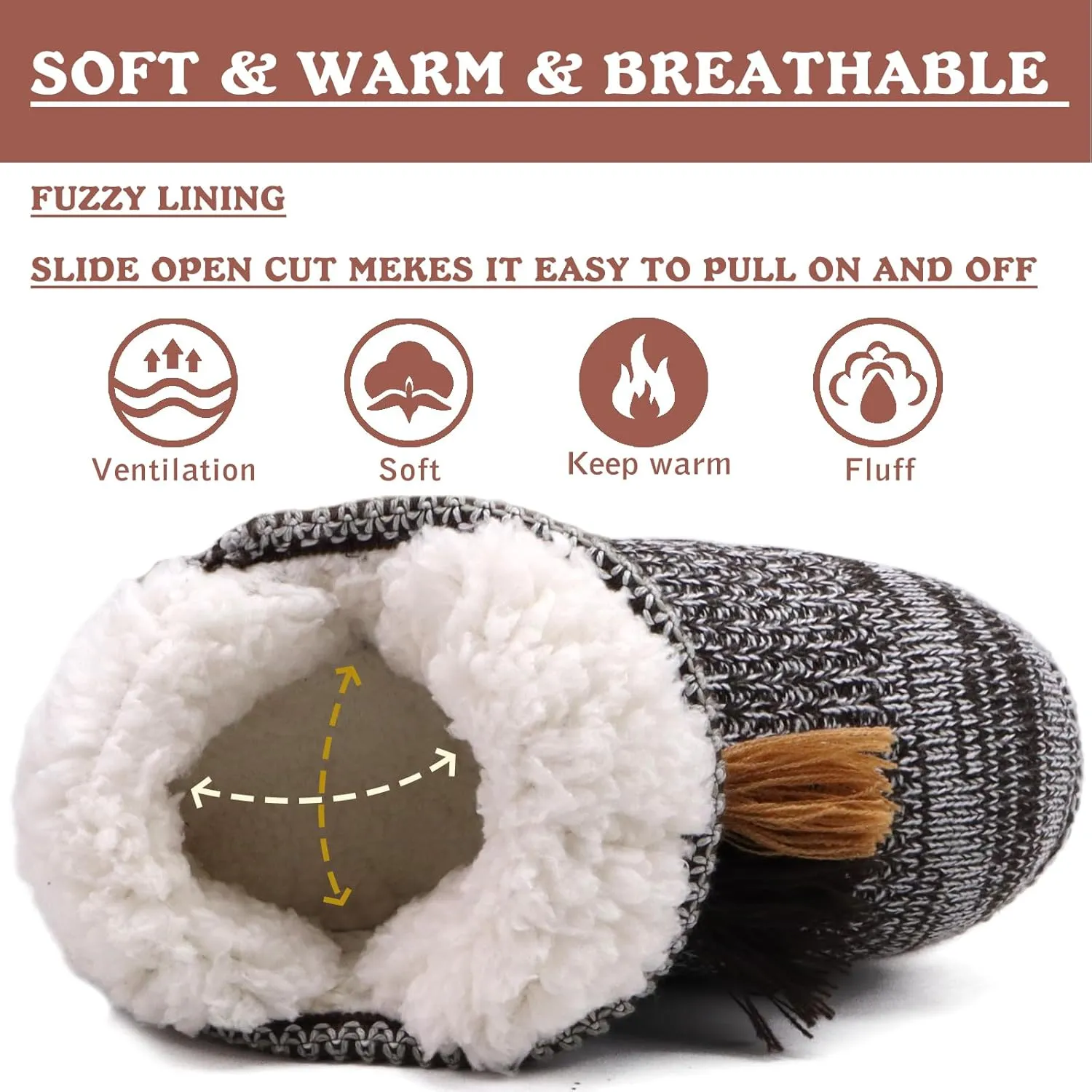 GPOS Women's Cashmere Knit House Slipper Booties Cotton Quilted Warm Indoor Ankle Boots