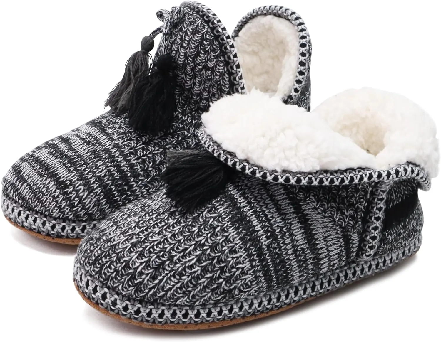 GPOS Women's Cashmere Knit House Slipper Booties Cotton Quilted Warm Indoor Ankle Boots