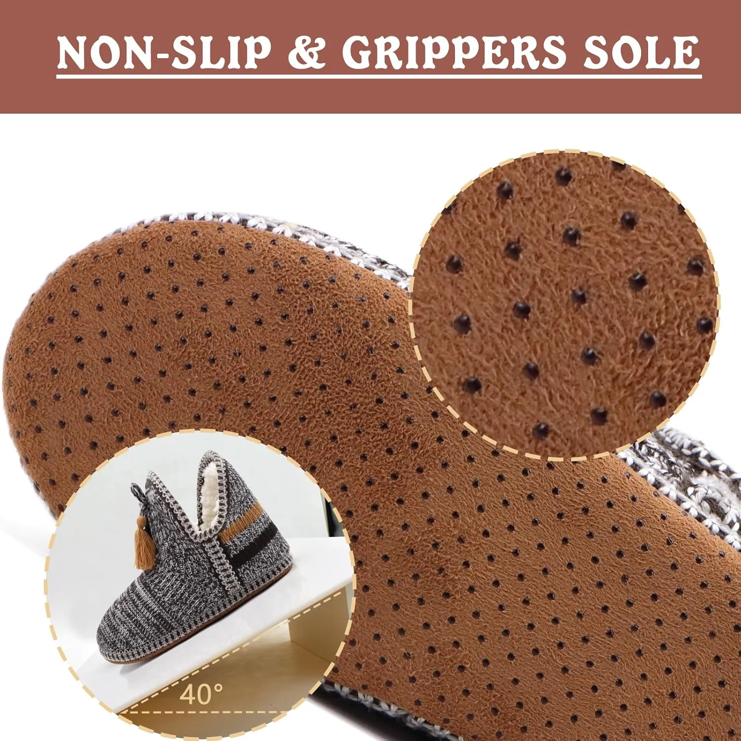 GPOS Women's Cashmere Knit House Slipper Booties Cotton Quilted Warm Indoor Ankle Boots