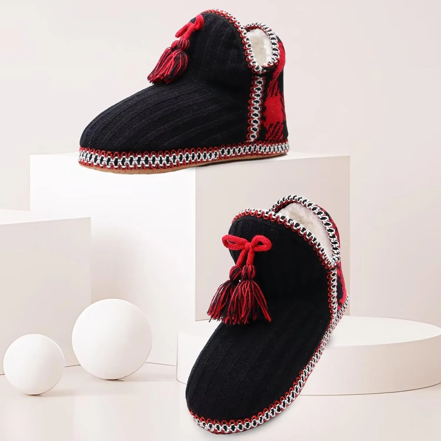 GPOS Women's Cashmere Knit House Slipper Booties Cotton Quilted Warm Indoor Ankle Boots