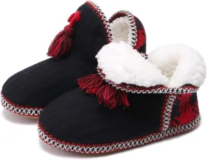 GPOS Women's Cashmere Knit House Slipper Booties Cotton Quilted Warm Indoor Ankle Boots