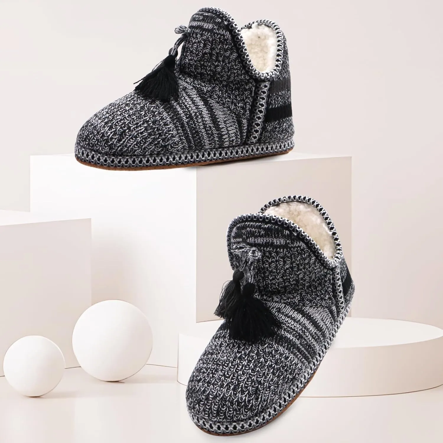 GPOS Women's Cashmere Knit House Slipper Booties Cotton Quilted Warm Indoor Ankle Boots