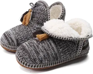 GPOS Women's Cashmere Knit House Slipper Booties Cotton Quilted Warm Indoor Ankle Boots