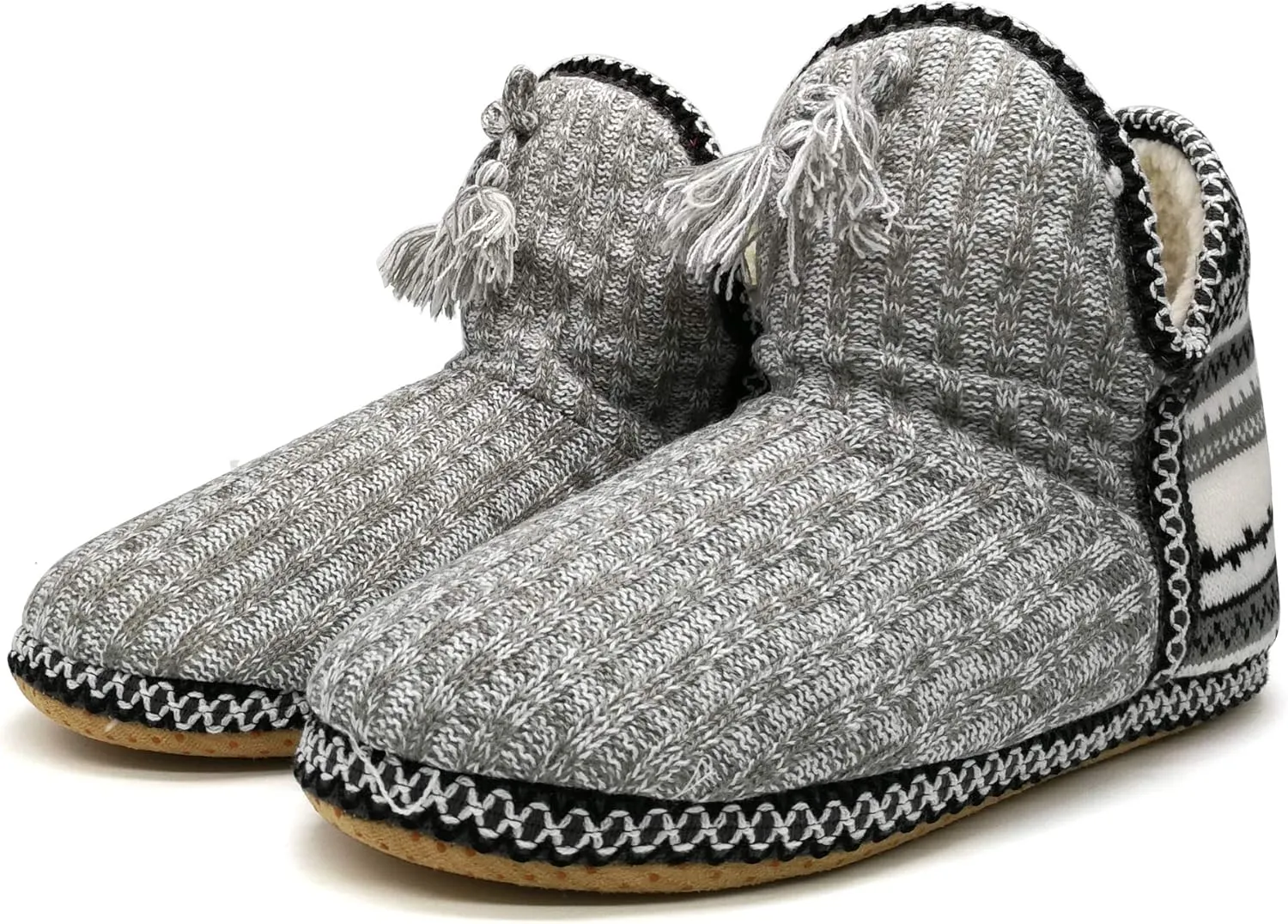 GPOS Women's Cashmere Knit House Slipper Booties Cotton Quilted Warm Indoor Ankle Boots