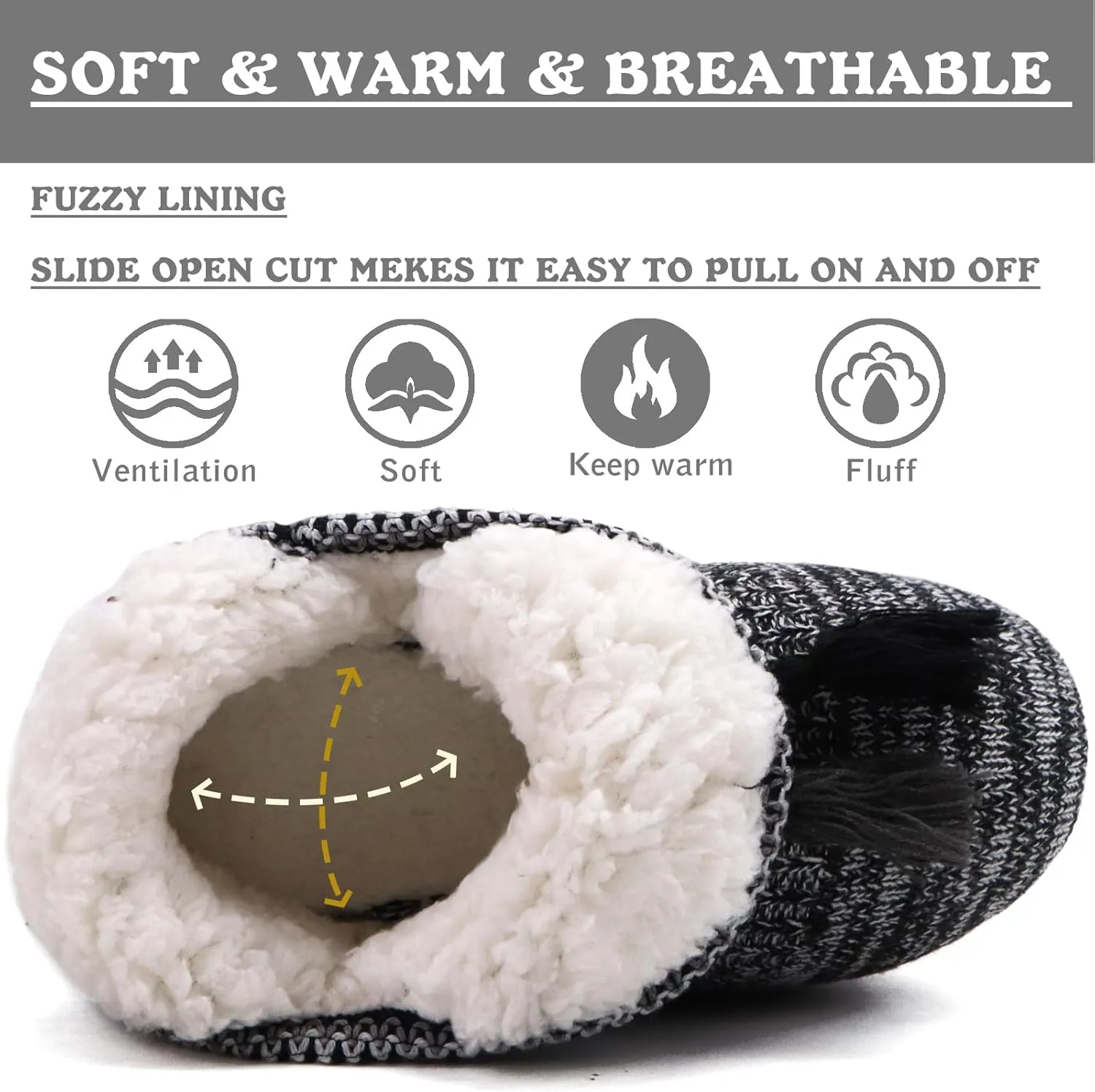 GPOS Women's Cashmere Knit House Slipper Booties Cotton Quilted Warm Indoor Ankle Boots