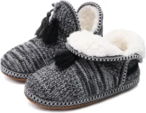 GPOS Women's Cashmere Knit House Slipper Booties Cotton Quilted Warm Indoor Ankle Boots