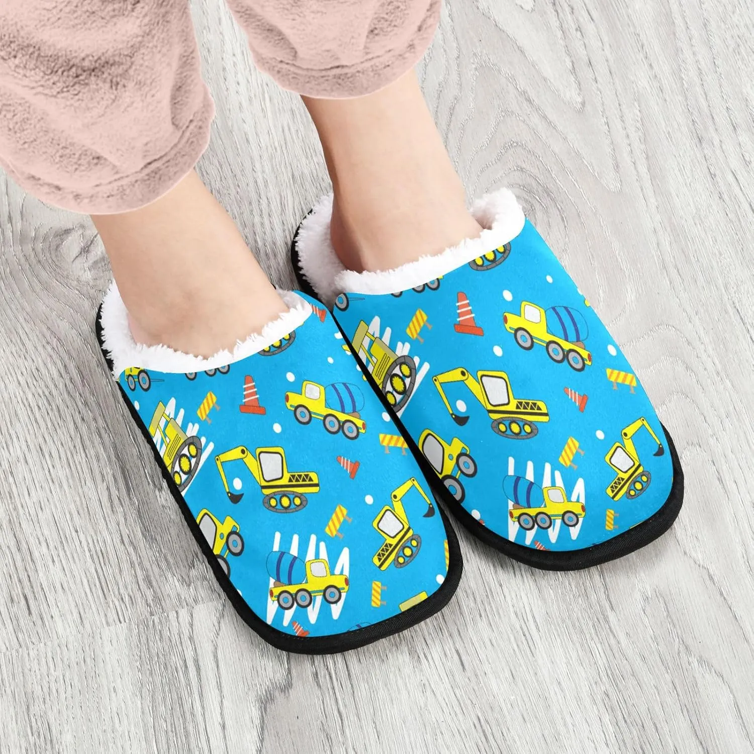 Gredecor Christmas Winter Spa Slippers Monster Truck Cars with Christmas Tree House Home Slipper Shoes for Men Women Memory Foam Non Slip,5-8