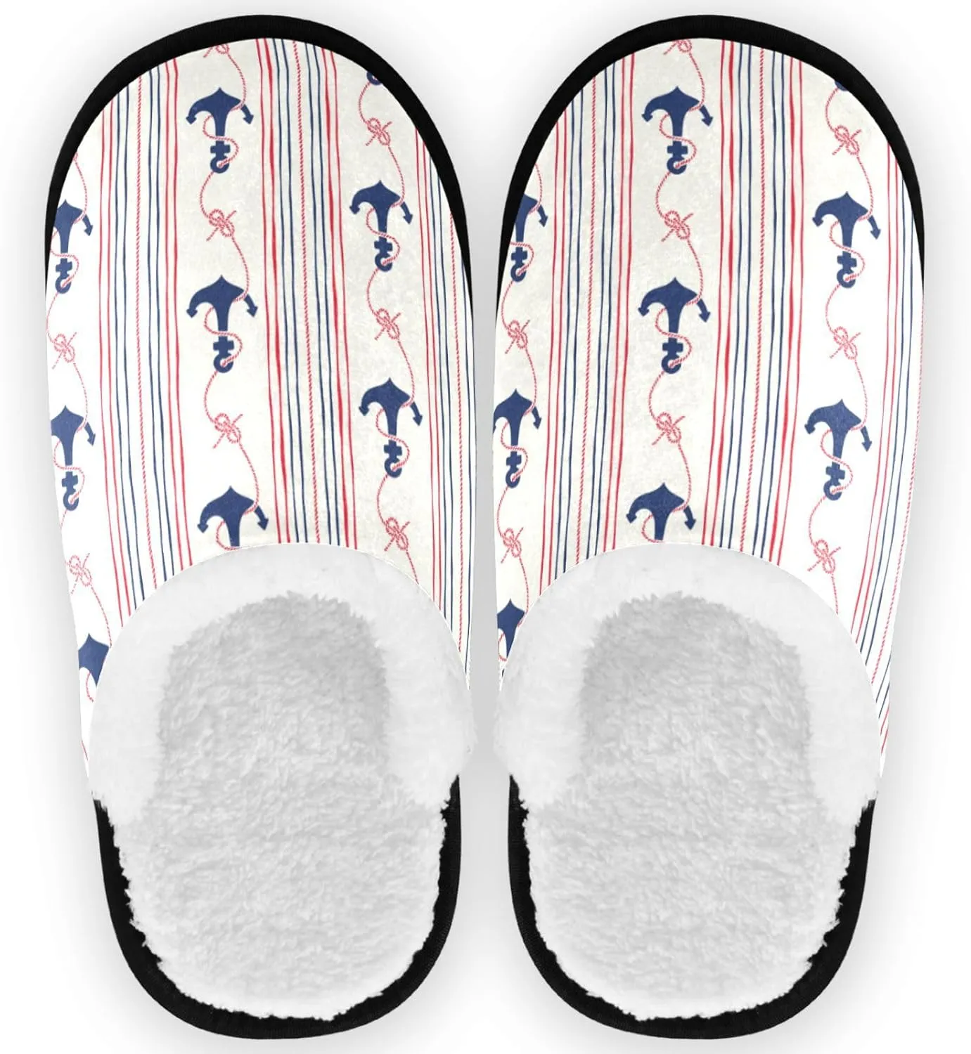 Gredecor Spa Slippers Rope Stripes Anchors Home House Slipper Memory Foam Non Slip Shoes for Men Women, 5-8