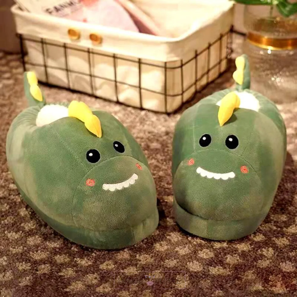 Green Dino Plush Slippers