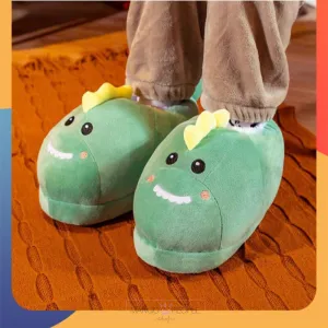 Green Dino Plush Slippers