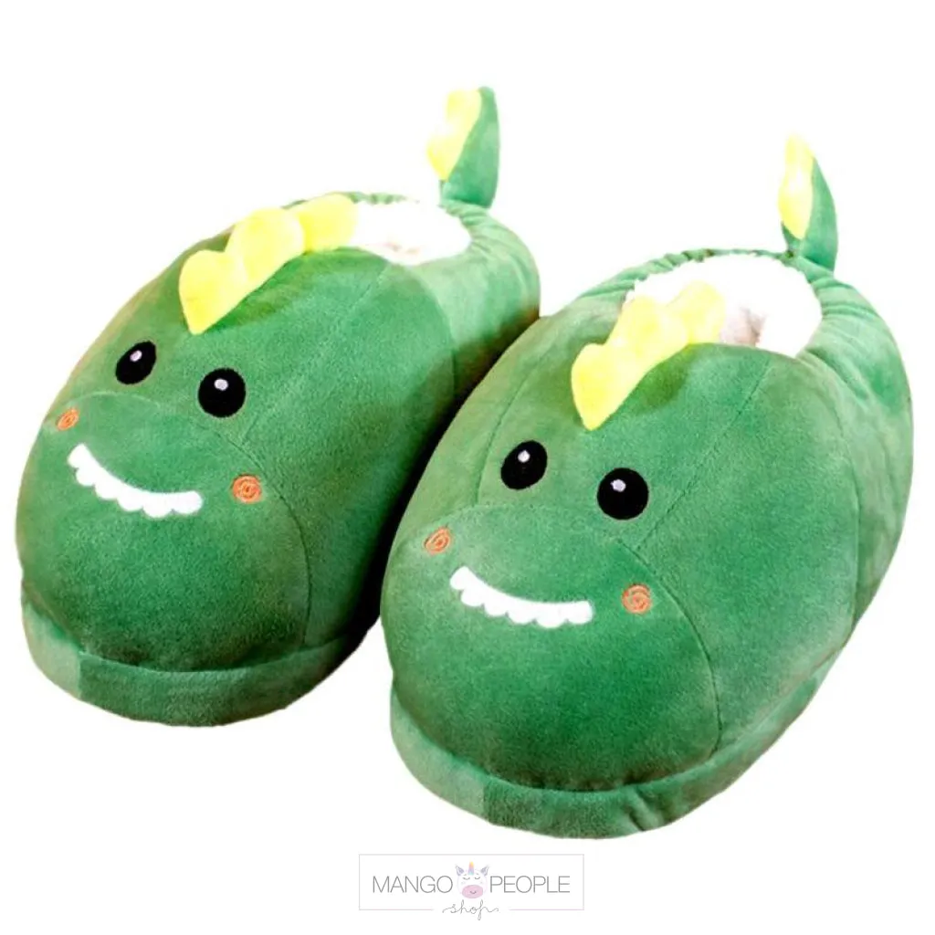 Green Dino Plush Slippers