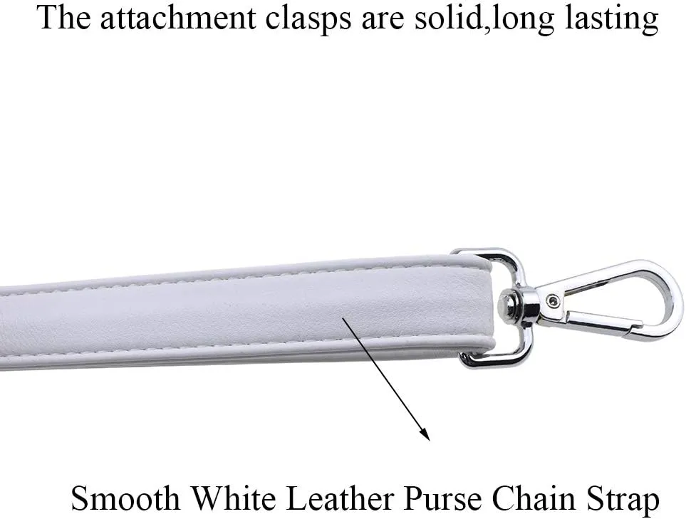 HAHIYO Adjustable Smooth White Leather Purse Chain Strap Length 31.5-55.1 Inch Silver Hardware for Shoulder Cross Body Sling Purse Replacement Comfortable 0.71 Inch Wide 4.7mm Extra Thick 1 Pack