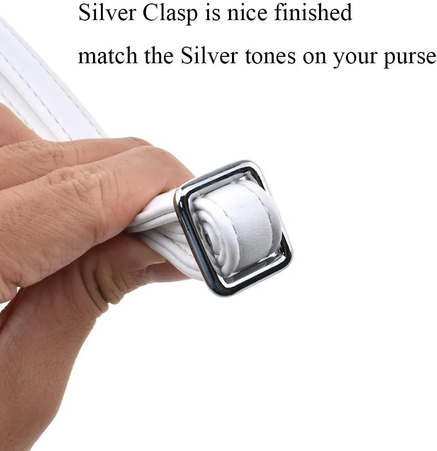 HAHIYO Adjustable Smooth White Leather Purse Chain Strap Length 31.5-55.1 Inch Silver Hardware for Shoulder Cross Body Sling Purse Replacement Comfortable 0.71 Inch Wide 4.7mm Extra Thick 1 Pack