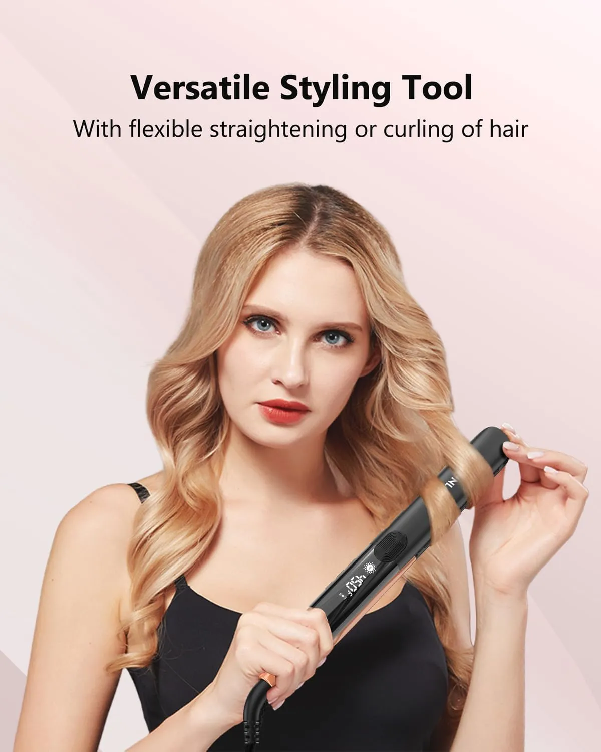 Hair Straightener, 1 Inch Flat Iron Straightener and Curler 2 in 1, Titanium Ceramic Ionic Dual Voltage Straightener with Anti-Iron Silicone for Less Frizz, Shinier & Smoother Hair