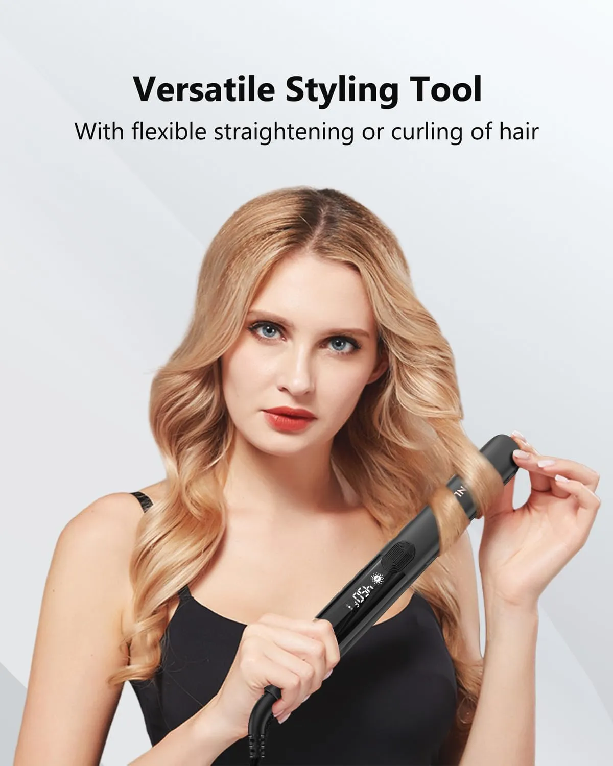Hair Straightener, 1 Inch Professional Titanium Plate with Ceramic Coating Ionic Dual Voltage Flat Iron with Anti-Iron Silicone for Less Frizz, Shinier & Smoother Hair