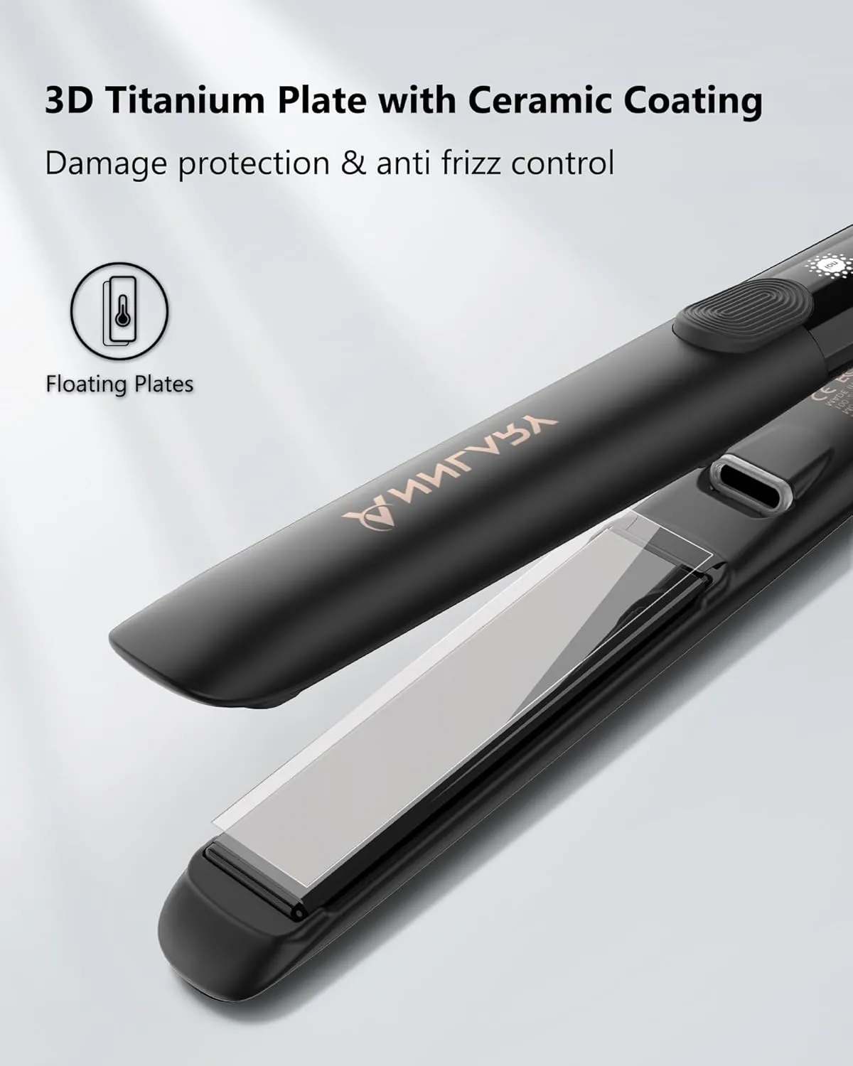 Hair Straightener, 1 Inch Professional Titanium Plate with Ceramic Coating Ionic Dual Voltage Flat Iron with Anti-Iron Silicone for Less Frizz, Shinier & Smoother Hair
