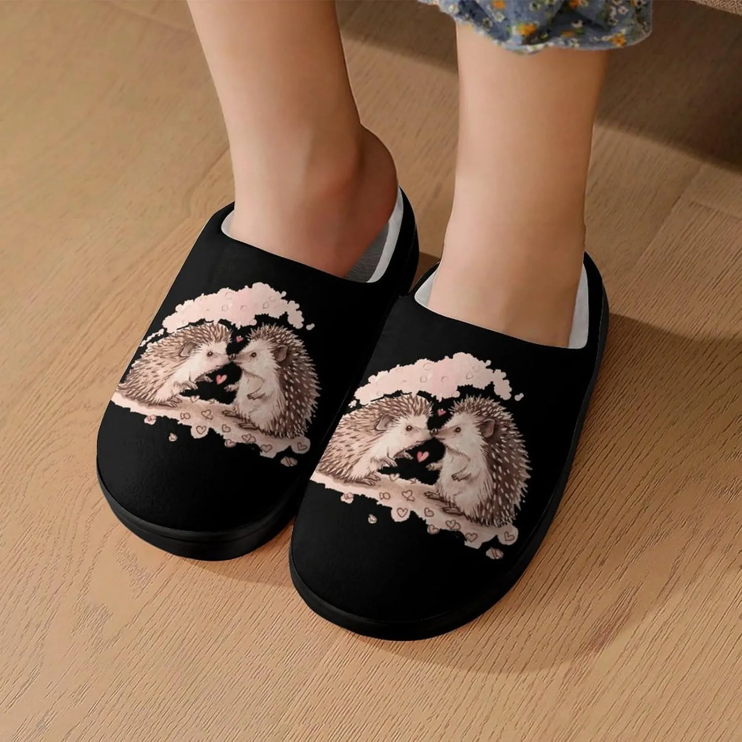 Hedgehog Love Kids Toddler Cotton Slippers Slip-on House Shoes for Bedroom Indoor Outdoor