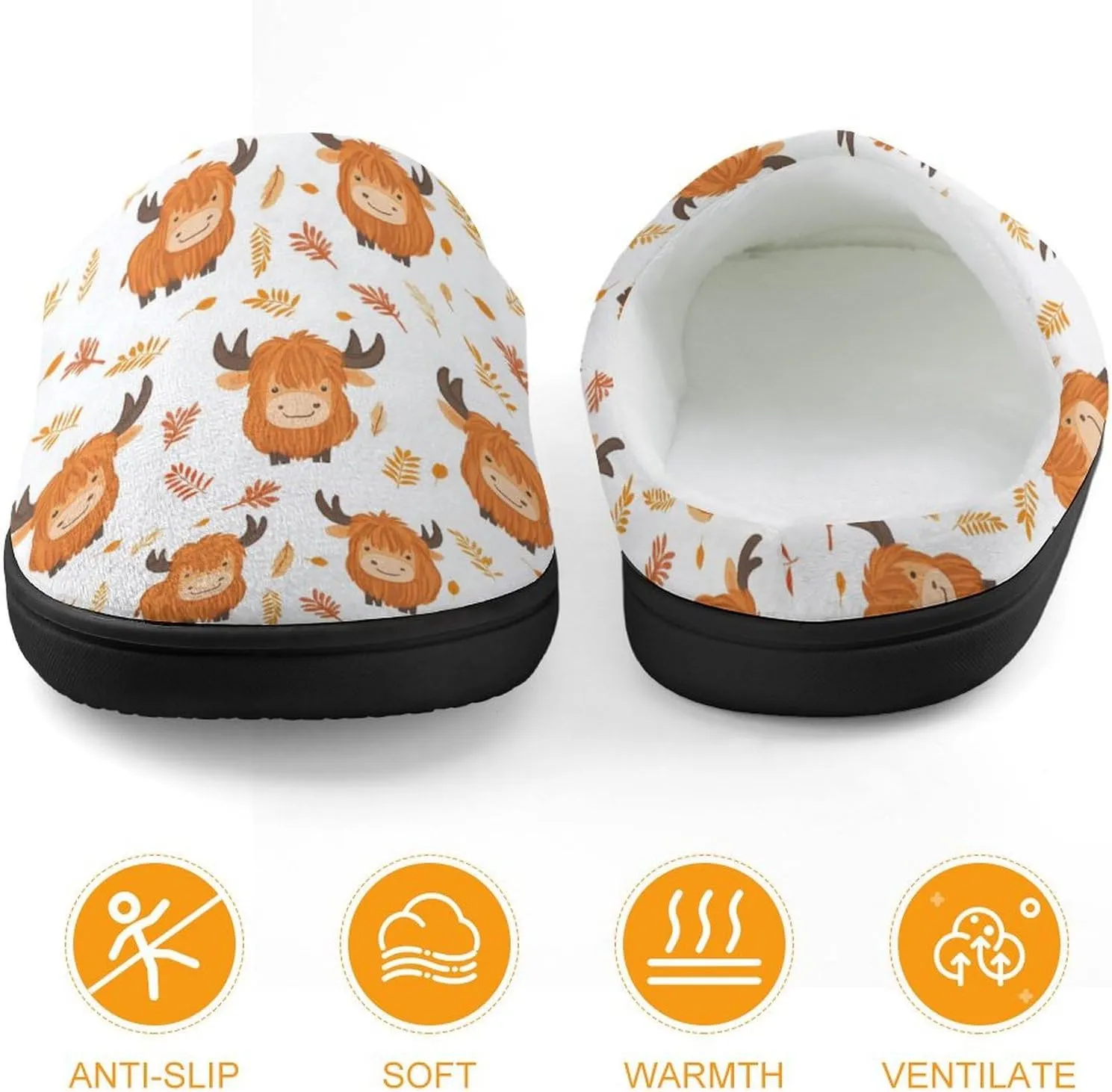 Highland Cow Leaf Slippers Non-slip House Slippers Home Shoes Indoor Outdoor Slippers For Girls Boys