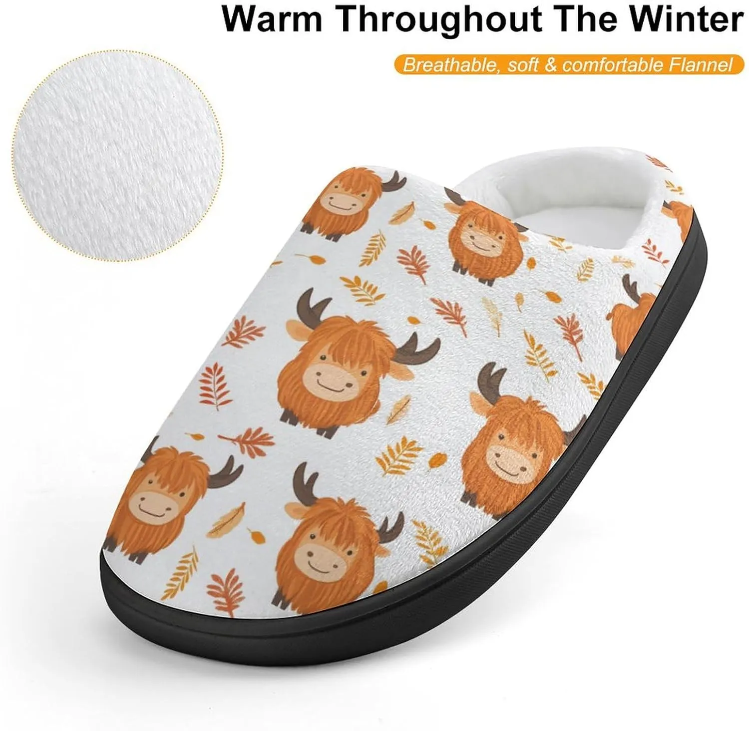 Highland Cow Leaf Slippers Non-slip House Slippers Home Shoes Indoor Outdoor Slippers For Girls Boys