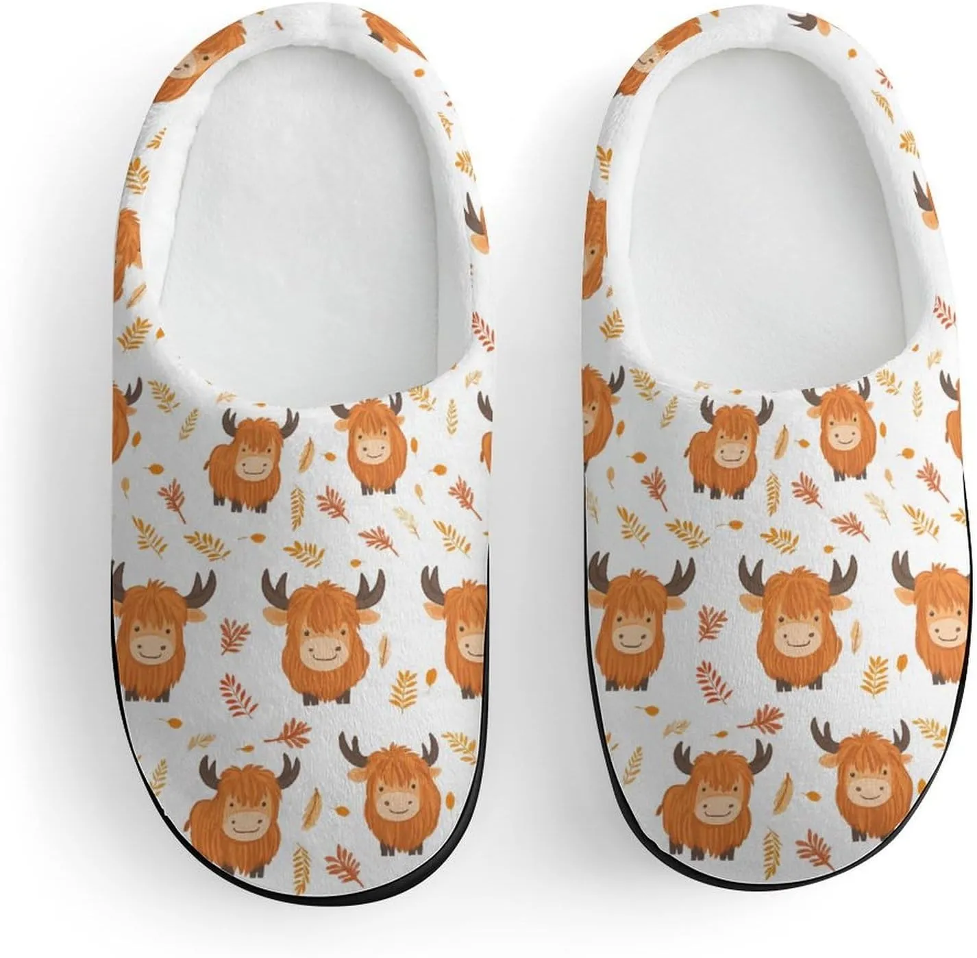 Highland Cow Leaf Slippers Non-slip House Slippers Home Shoes Indoor Outdoor Slippers For Girls Boys