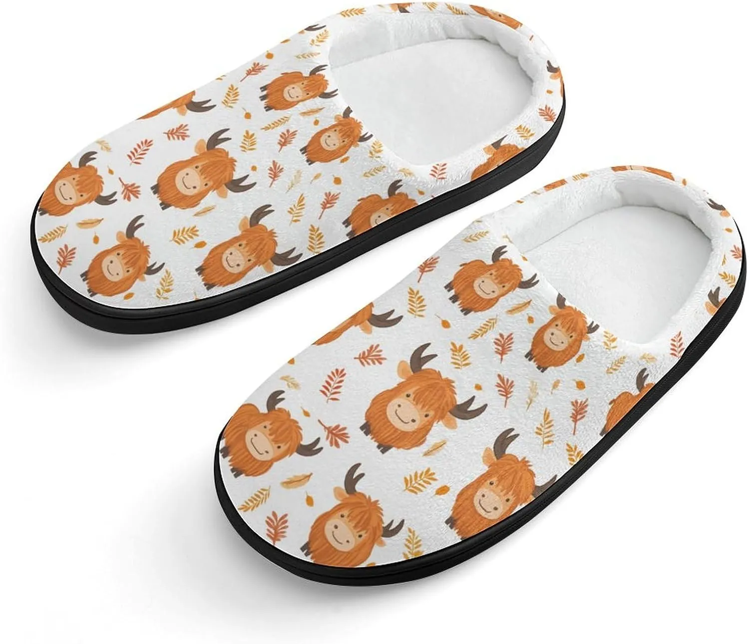 Highland Cow Leaf Slippers Non-slip House Slippers Home Shoes Indoor Outdoor Slippers For Girls Boys