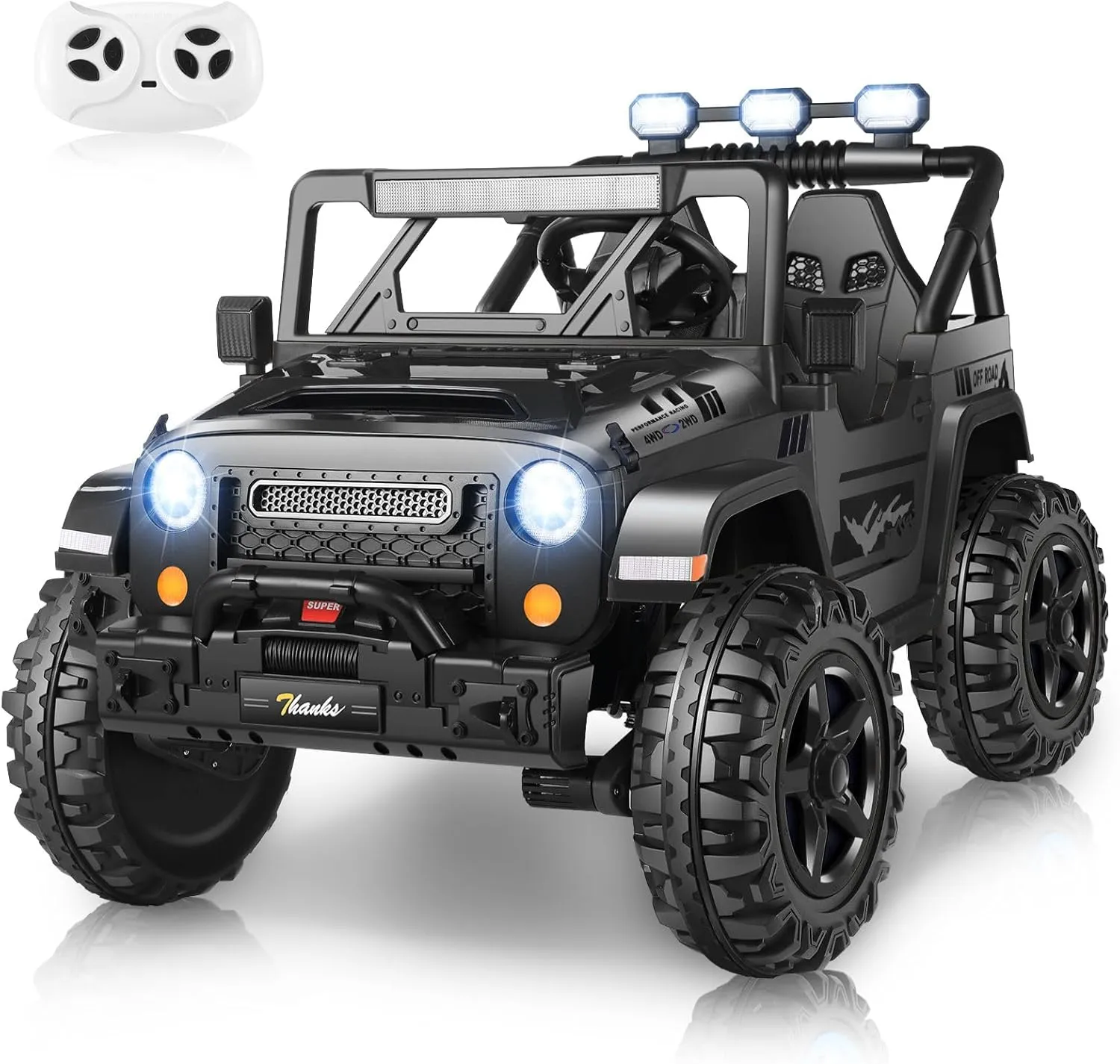 Hikole 24V 4x4 Ride on Toys for Big Kids - 4WD/2WD Switchable 2 Seater Battery Car with Remote Control, 4x200W Motors, 5 Mph Max Speed, Music, Electric Car for Boys Girls, Black