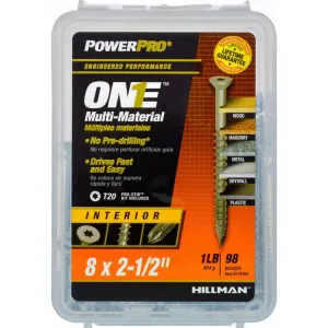 Hillman POWERPRO ONE No. 8 x 2-1/2 in. L Star Flat Head Zinc-Plated Steel Multi-Material Screw