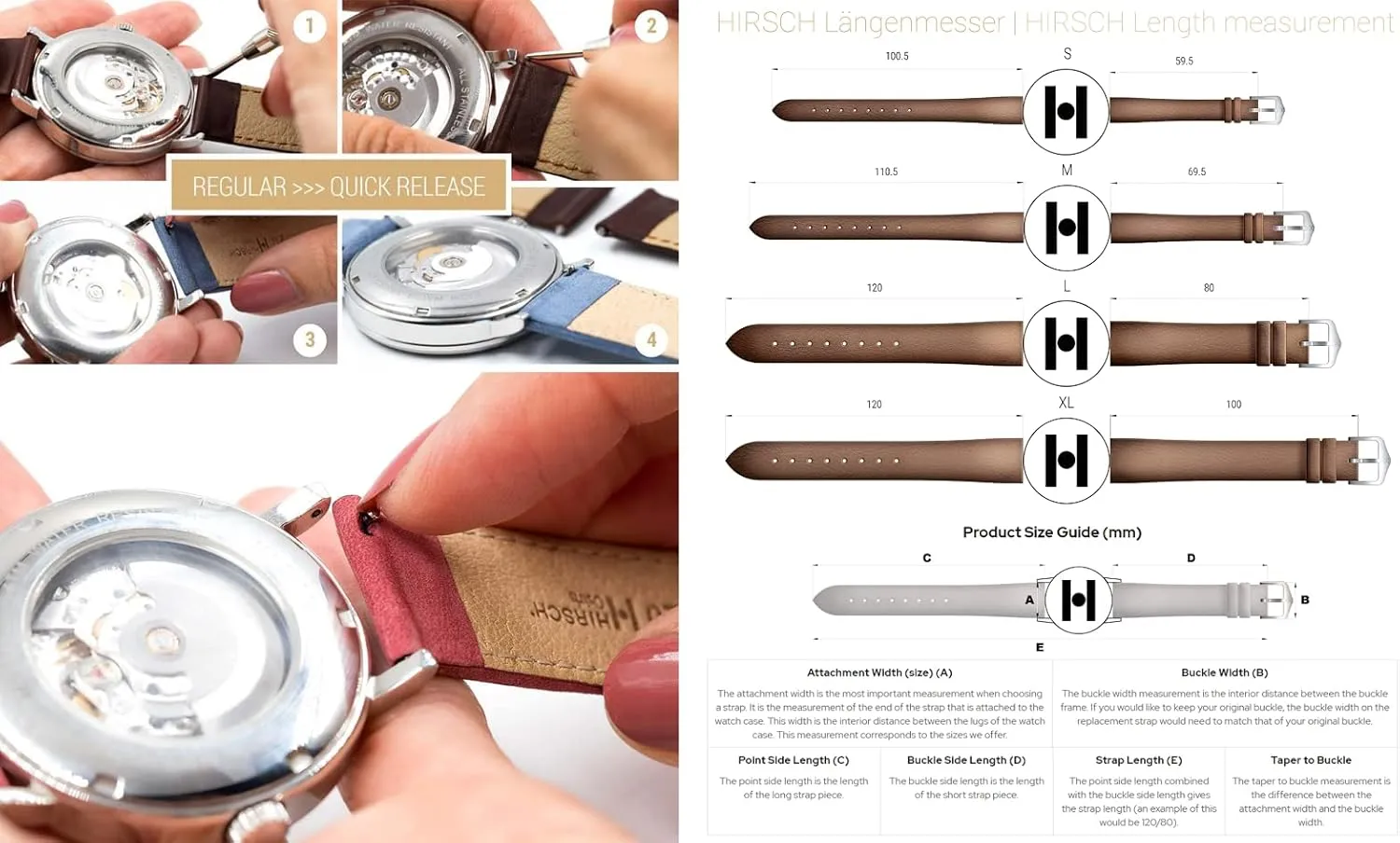 Hirsch Osiris Nubuck Leather Watch Strap - Smooth & Flat Design - 14mm, 16mm, 18mm, 20mm, 22mm - Blue, Green, Beige, Brown, Grey, Burgundy, Rose - Quick Release Watch Band