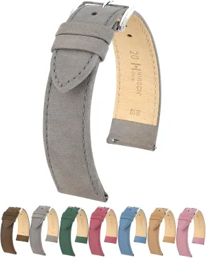 Hirsch Osiris Nubuck Leather Watch Strap - Smooth & Flat Design - 14mm, 16mm, 18mm, 20mm, 22mm - Blue, Green, Beige, Brown, Grey, Burgundy, Rose - Quick Release Watch Band