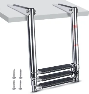 Hoffen 3 Step Telescopic Marine Boat Drop Ladder Swim Step - Stainless Steel Folding Ladder for Boat Yacht