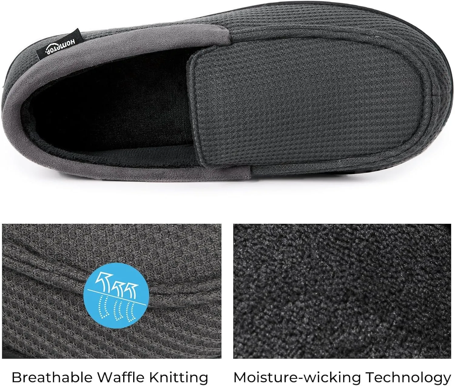 HomeTop Men's Comfort Memory Foam Moccasin Slippers, Breathable Cotton Knit Terry Cloth House Shoes for Indoor Outdoor