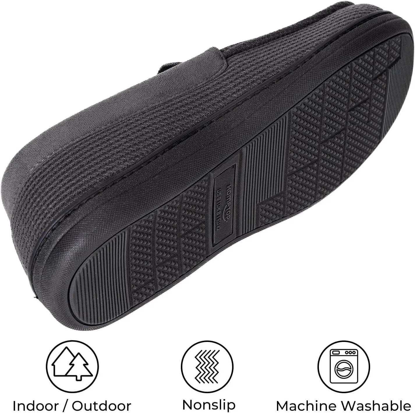 HomeTop Men's Comfort Memory Foam Moccasin Slippers, Breathable Cotton Knit Terry Cloth House Shoes for Indoor Outdoor