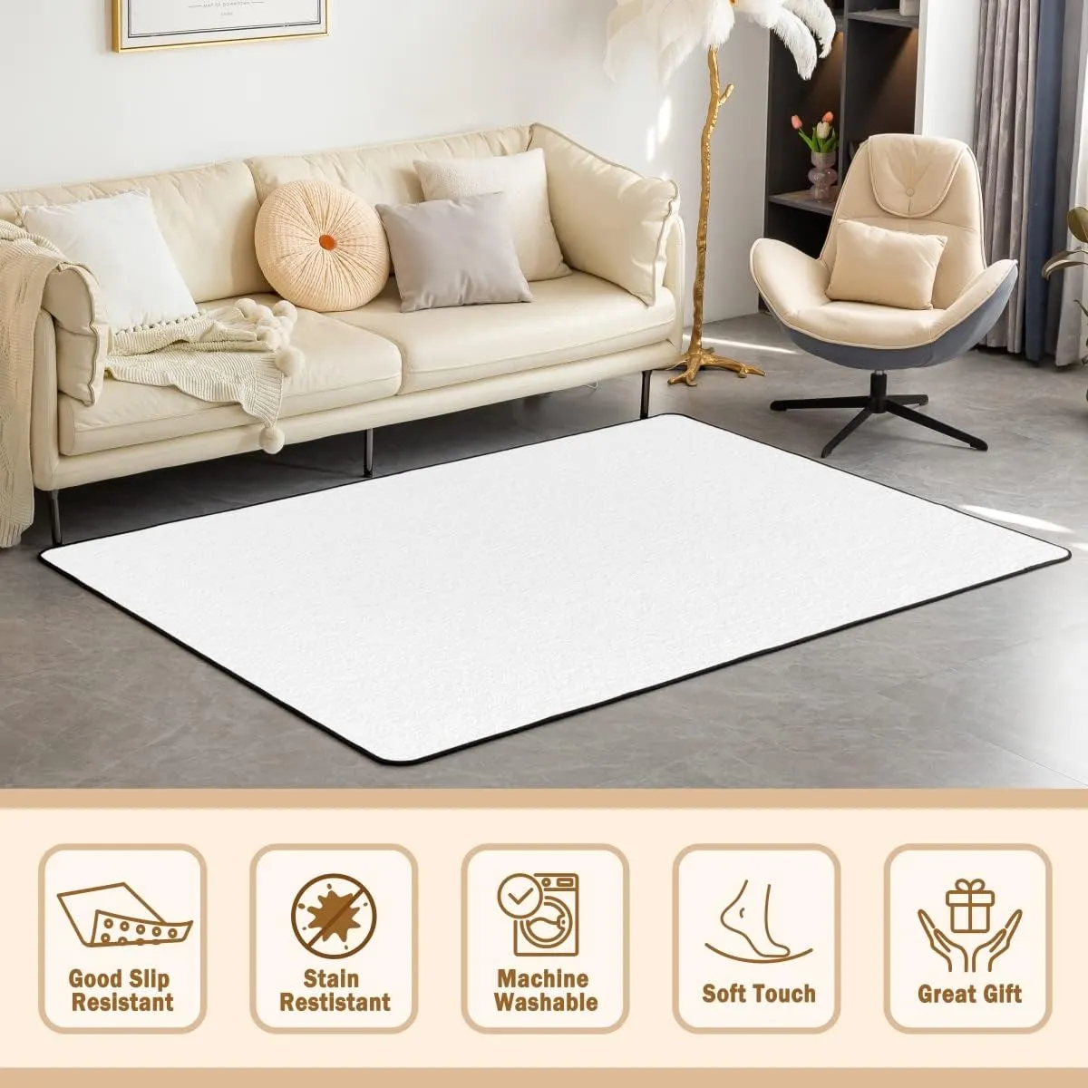 Homewish Camping Adventure Theme Area Rug 100cm X 150cm X 1cm Cartoon RV Trailer Tent Non Slip Rug for Kids Teens Adults Jungle Deer Pine Trees Retro Stripes Non Shedding Rug for Bedside Chairs Sofa