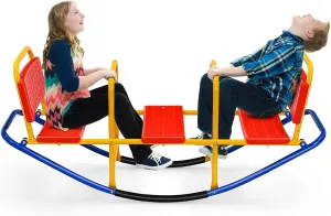 HONEY JOY Kids Seesaw Teeter Totter, 3-Person Heavy Duty Metal Playground Equipment for Backyard, Indoor Outdoor Rocking Fun for Toddlers Boys Girls Age 3-8, Teeter Totter for Kids Outdoor(Red)