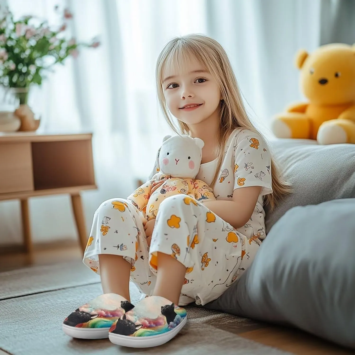 House Slippers for Kids Plush Cotton Slipper Home Indoor Fuzzy Slipper Shoes Warm Non Slip Fleece Plush Slipper Size 9-15
