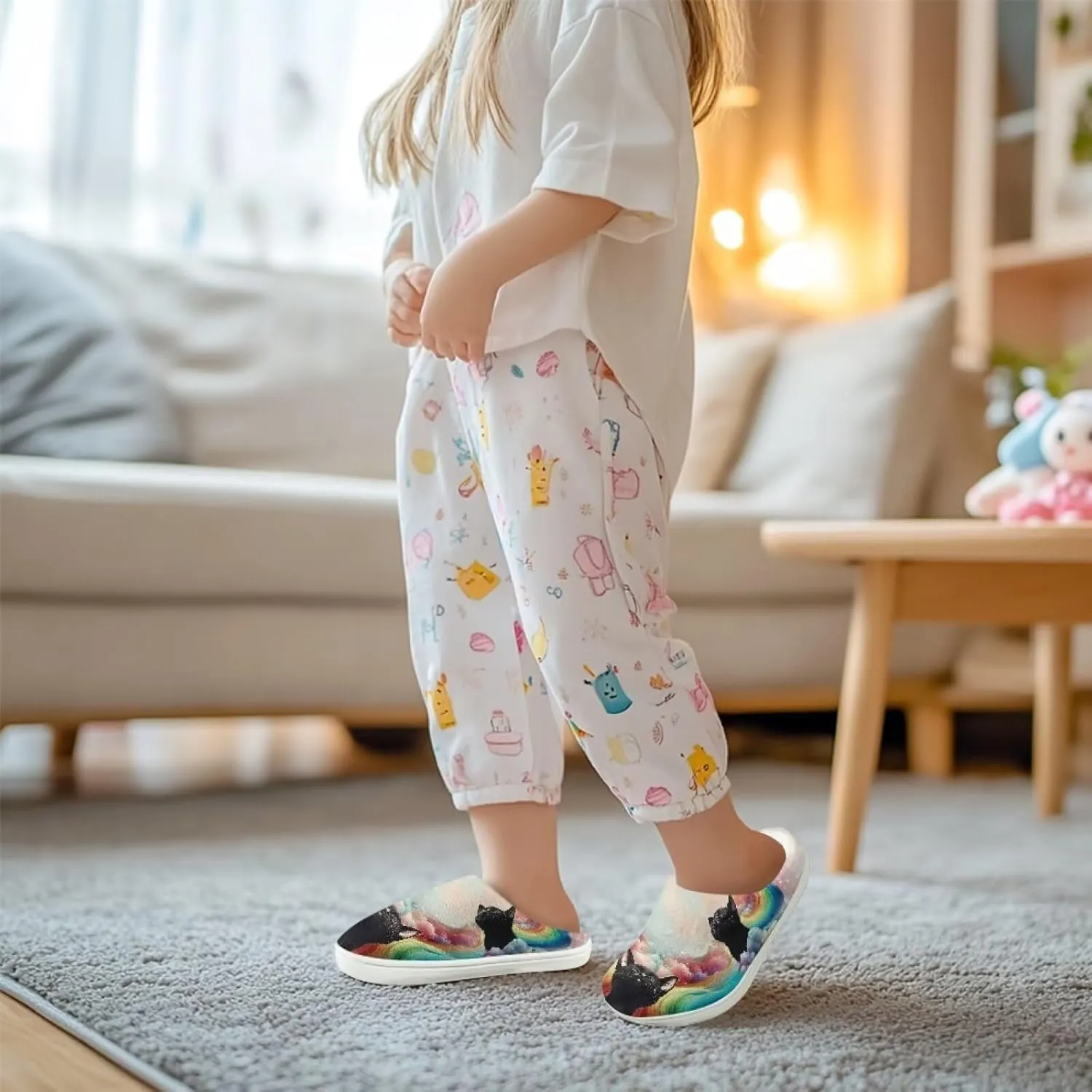 House Slippers for Kids Plush Cotton Slipper Home Indoor Fuzzy Slipper Shoes Warm Non Slip Fleece Plush Slipper Size 9-15
