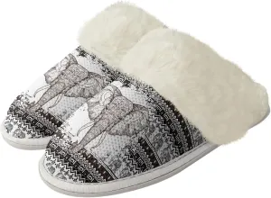 Howilath Western Aztec Fuzzy Slippers Women Warm House Shoes with Anti-Skid Sole Plush Slippers