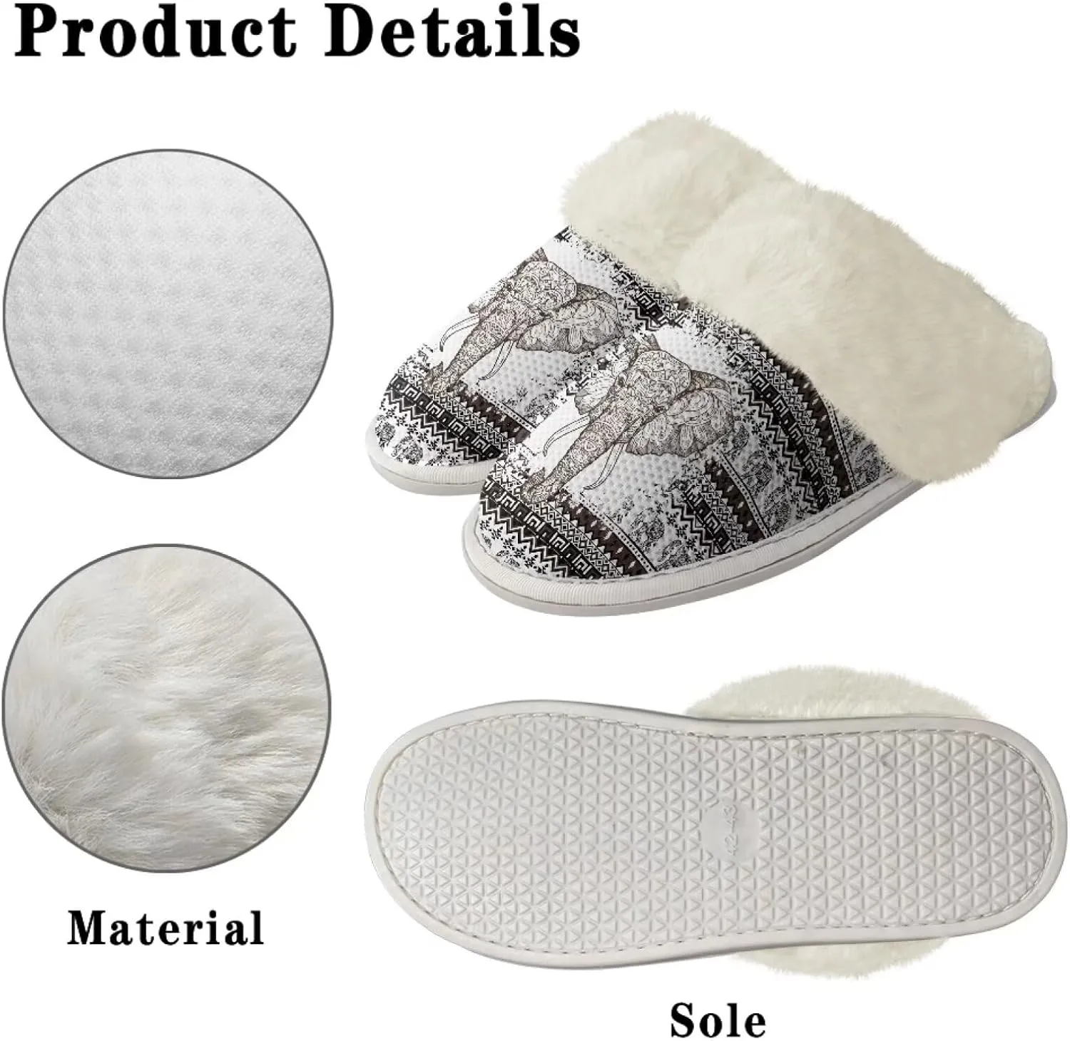 Howilath Western Aztec Fuzzy Slippers Women Warm House Shoes with Anti-Skid Sole Plush Slippers