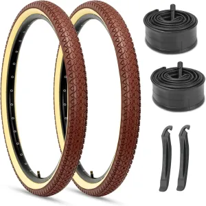 Hycline 26x2.125 Cruiser Bike Tires Set: 2-Pack 26 Inch Folding Replacement Bicycle Tires and Pair 26-inch Inner Tubes with Tire Levers for Beach or Urban City Commuter Bike