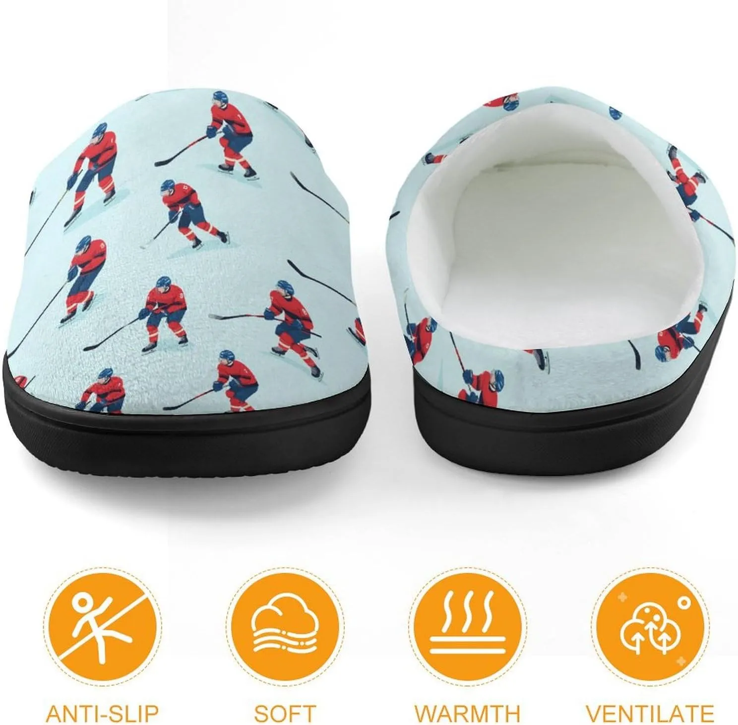 Ice Hockey Players Print Slippers Non-slip House Slippers Home Shoes Indoor Outdoor Slippers For Girls Boys