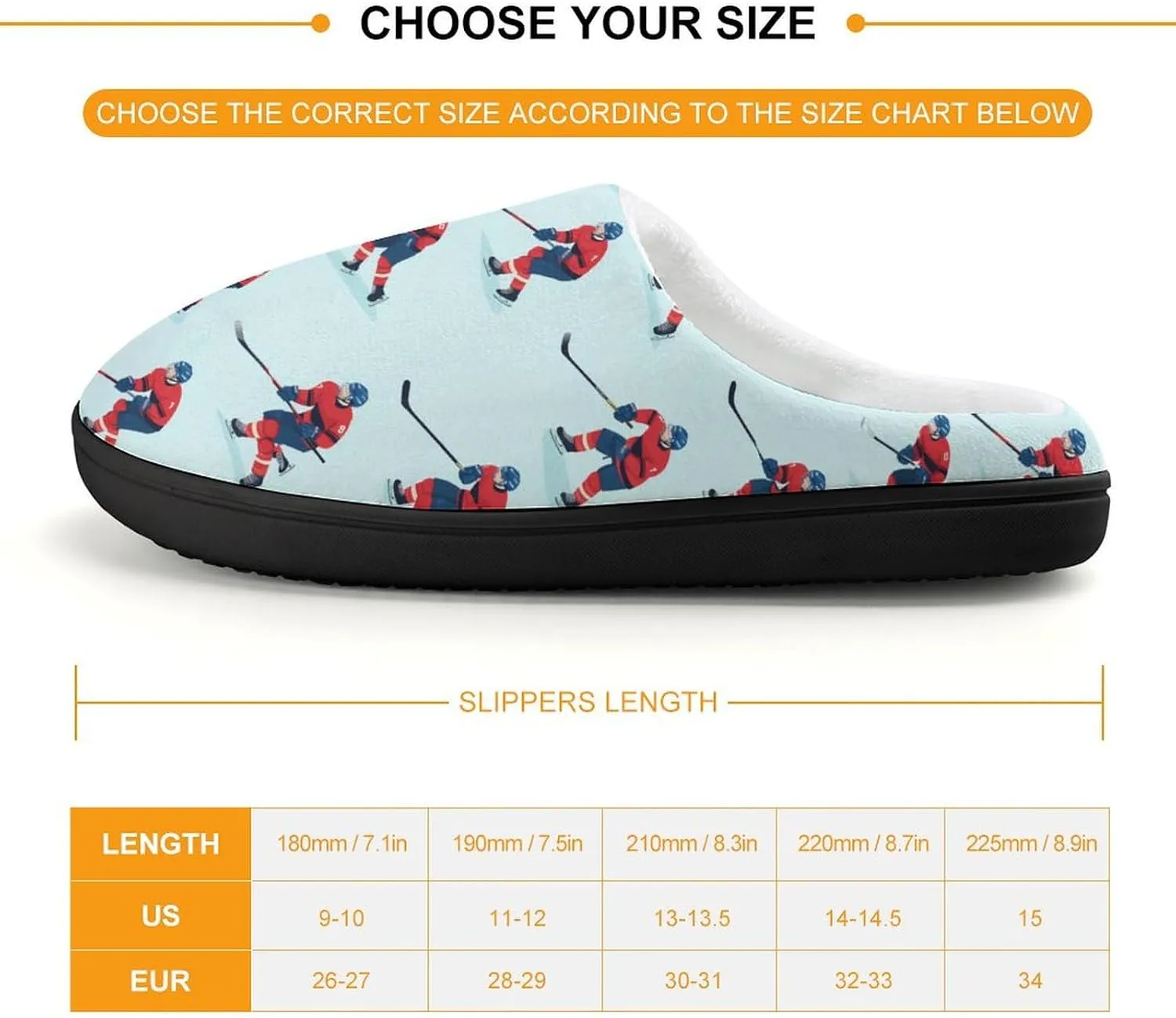 Ice Hockey Players Print Slippers Non-slip House Slippers Home Shoes Indoor Outdoor Slippers For Girls Boys