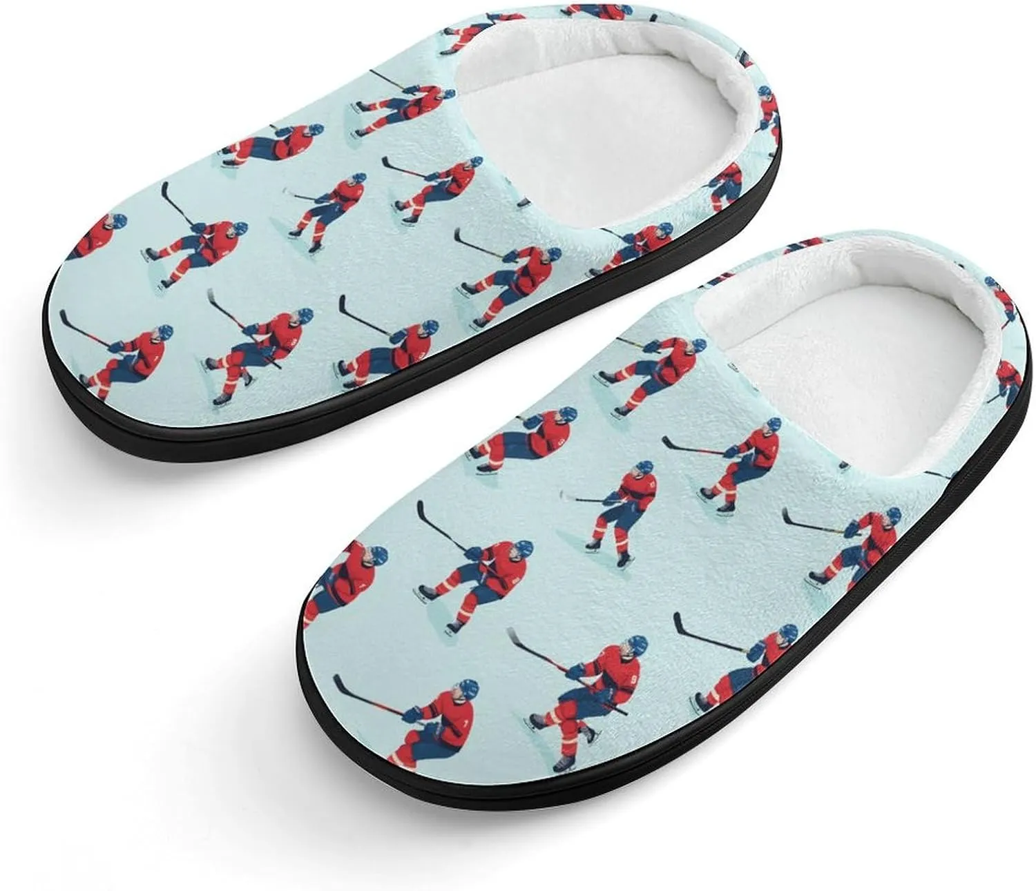 Ice Hockey Players Print Slippers Non-slip House Slippers Home Shoes Indoor Outdoor Slippers For Girls Boys