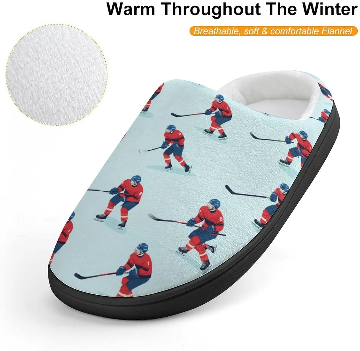 Ice Hockey Players Print Slippers Non-slip House Slippers Home Shoes Indoor Outdoor Slippers For Girls Boys