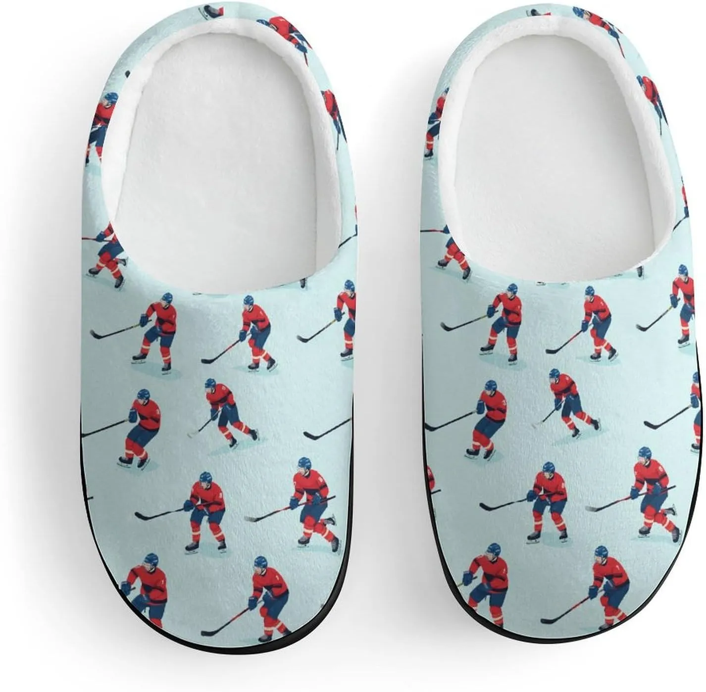 Ice Hockey Players Print Slippers Non-slip House Slippers Home Shoes Indoor Outdoor Slippers For Girls Boys
