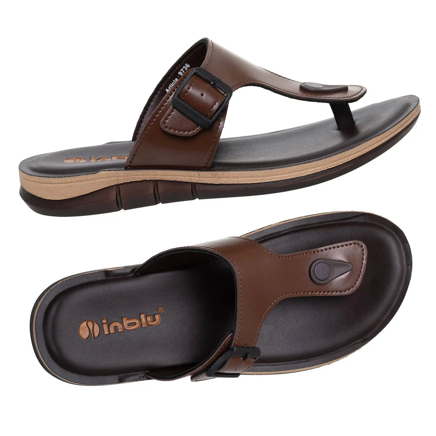 Inblu Men Brown T-Shape Sandal with Buckle Styling (9736_BROWN)