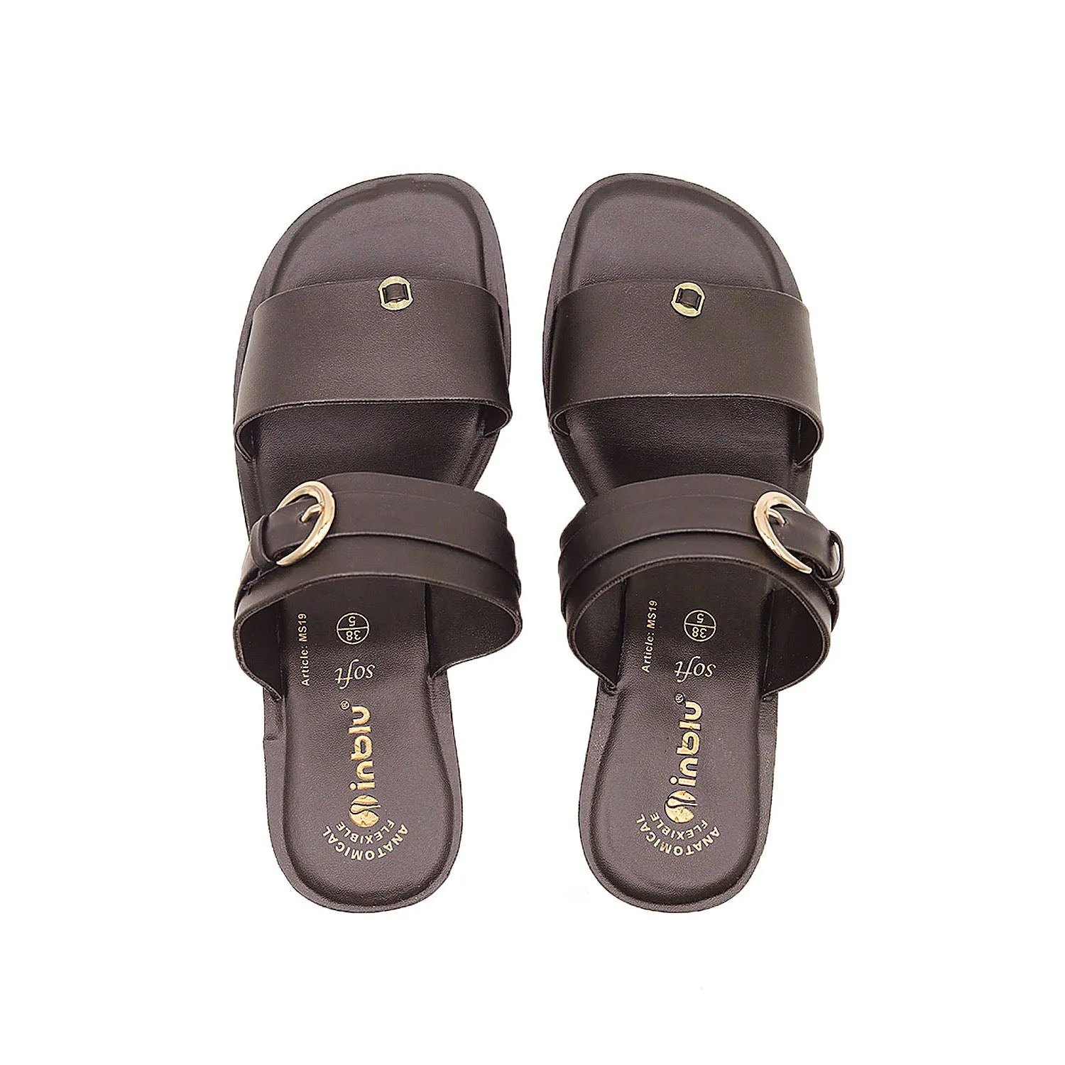 Inblu Women Brown Block Heel Sandal with Buckle Styling (MS19_BROWN)