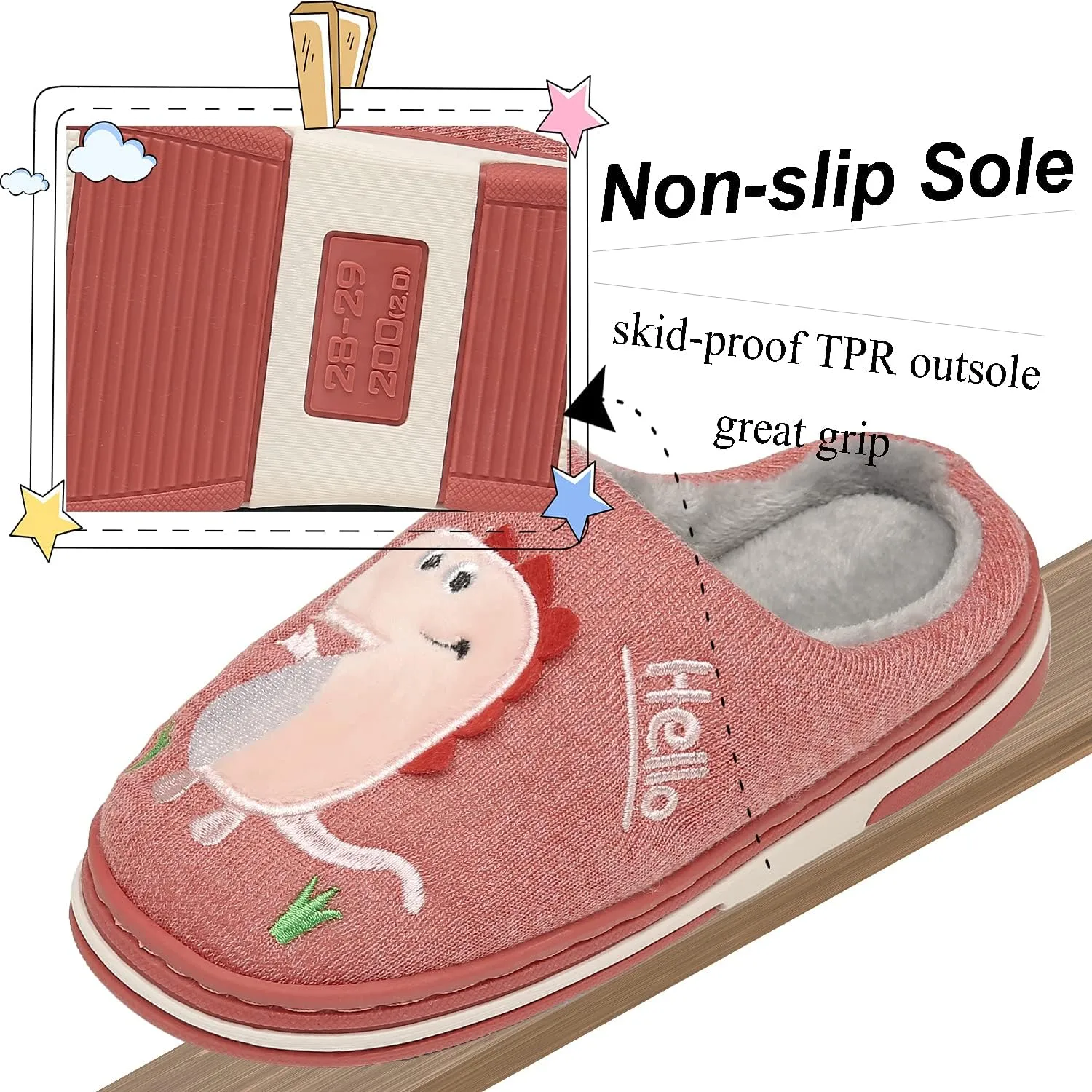 INMINPIN Boys Girls Cozy House Slippers Warm Plush Winter Cotton Slipper Kids Cute Dinosaur Indoor Shoes Non-Slip