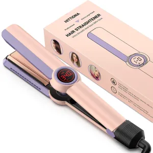 Ionic Flat Iron Hair Straightener - 1.3 Inch Ceramic Plate with Infrared for Anti-Frizz, Detachable Comb for Smooth Hair, LCD Temperature Control, Dual Voltage Travel Flat Iron for All Types